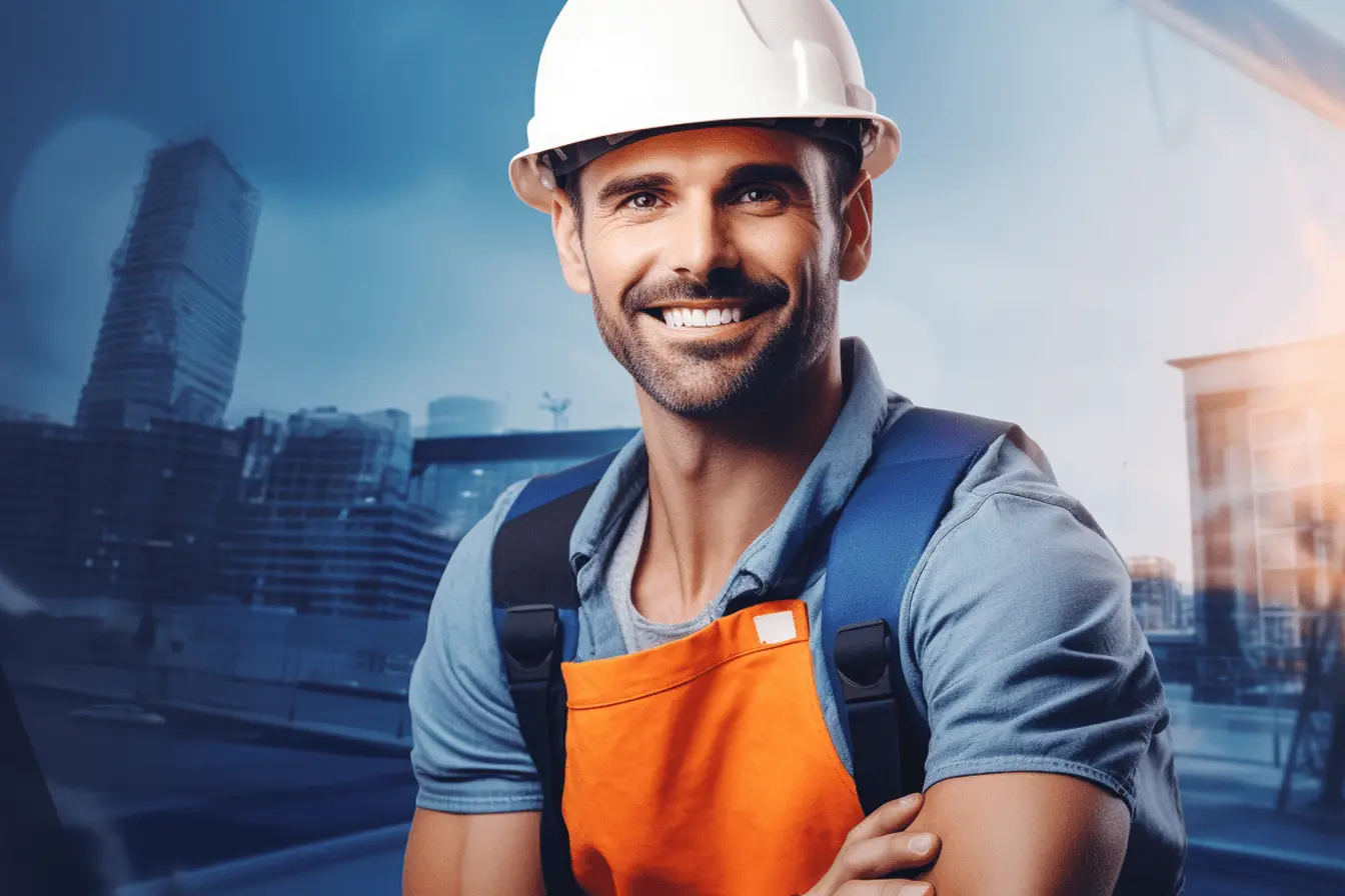 Logistikmitarbeiter mit Helm, der bei der Allcox Persona eingestellt ist.