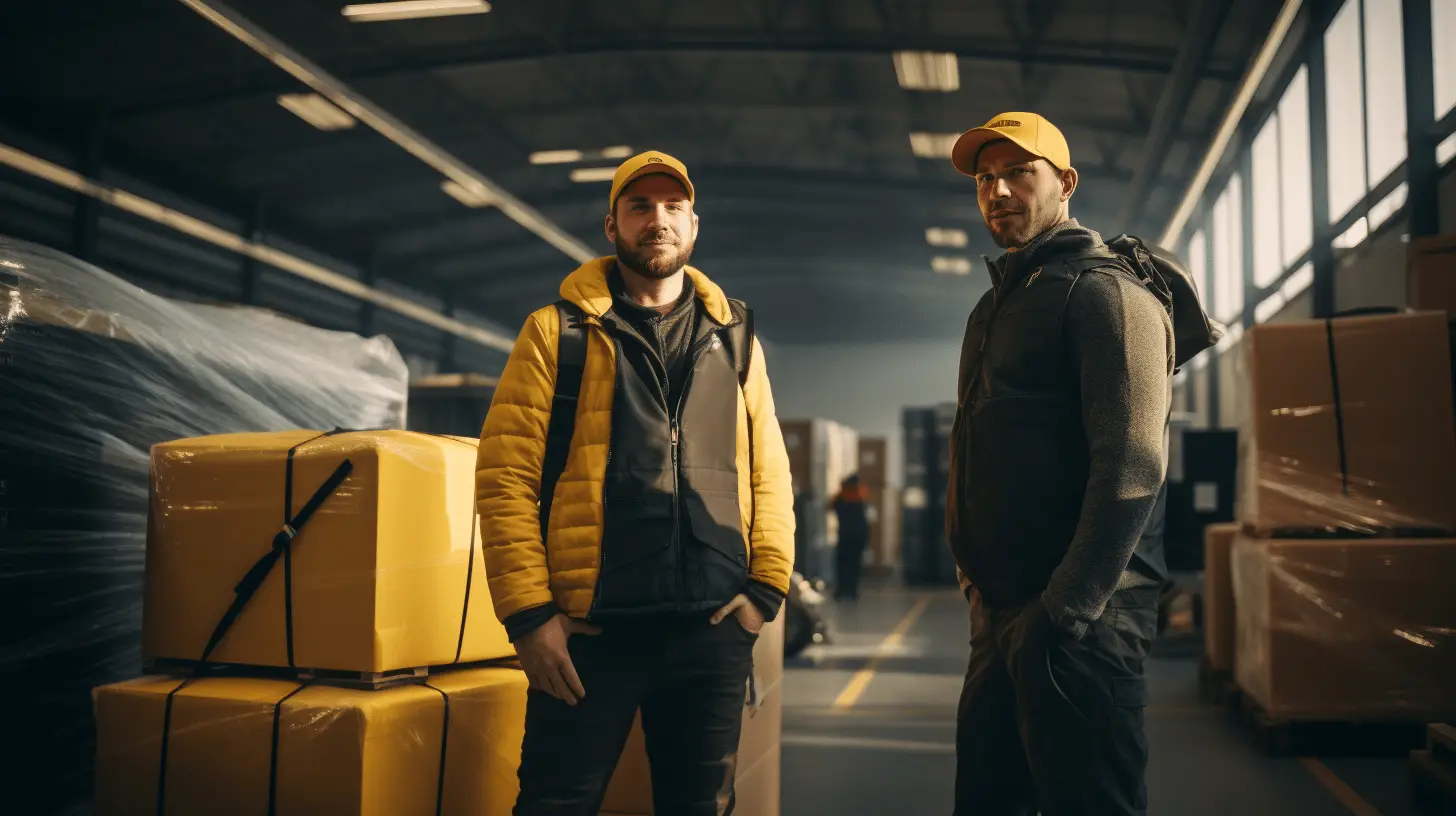 Zwei Allcox Persona Logistikmitarbeiter arbeiten im Warenlager, erfassen Wareninformationen mit einem Handscanner und überprüfen Lagerbestände.