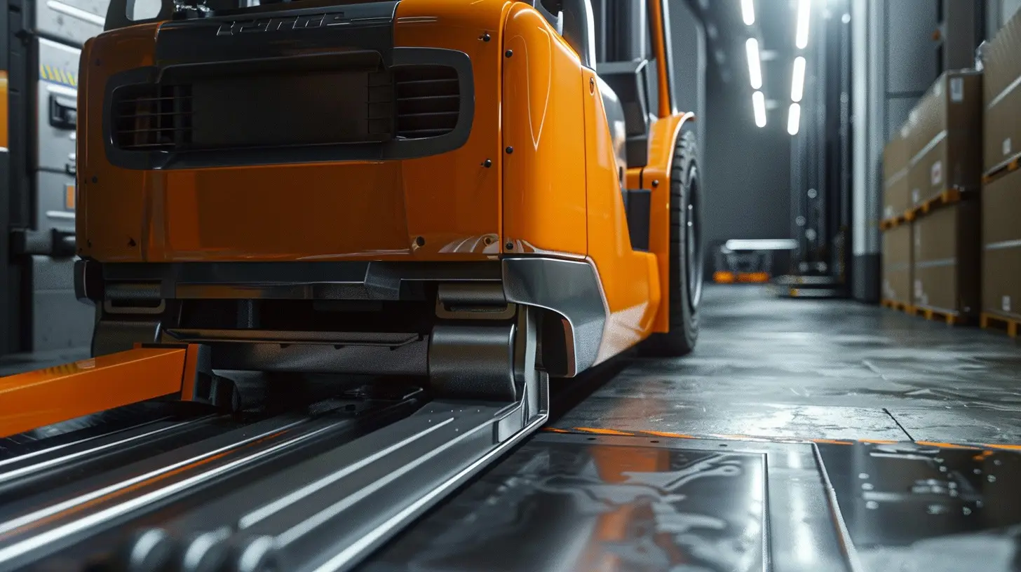Automatisierter Gabelstapler in einem modernen Warenlager