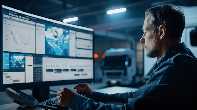 Mann arbeitet am Computer für Logistikrevolution
