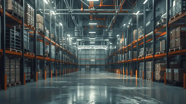 Modernes und aufgeräumtes Lager mit automatisierter Lagerverwaltungstechnologie