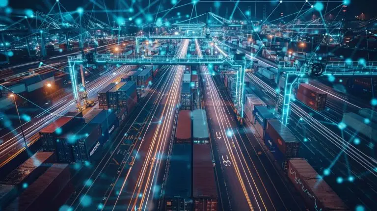 Visualisierung einer globalen Lieferkette, unterstützt durch die Blockchain-Technologie.