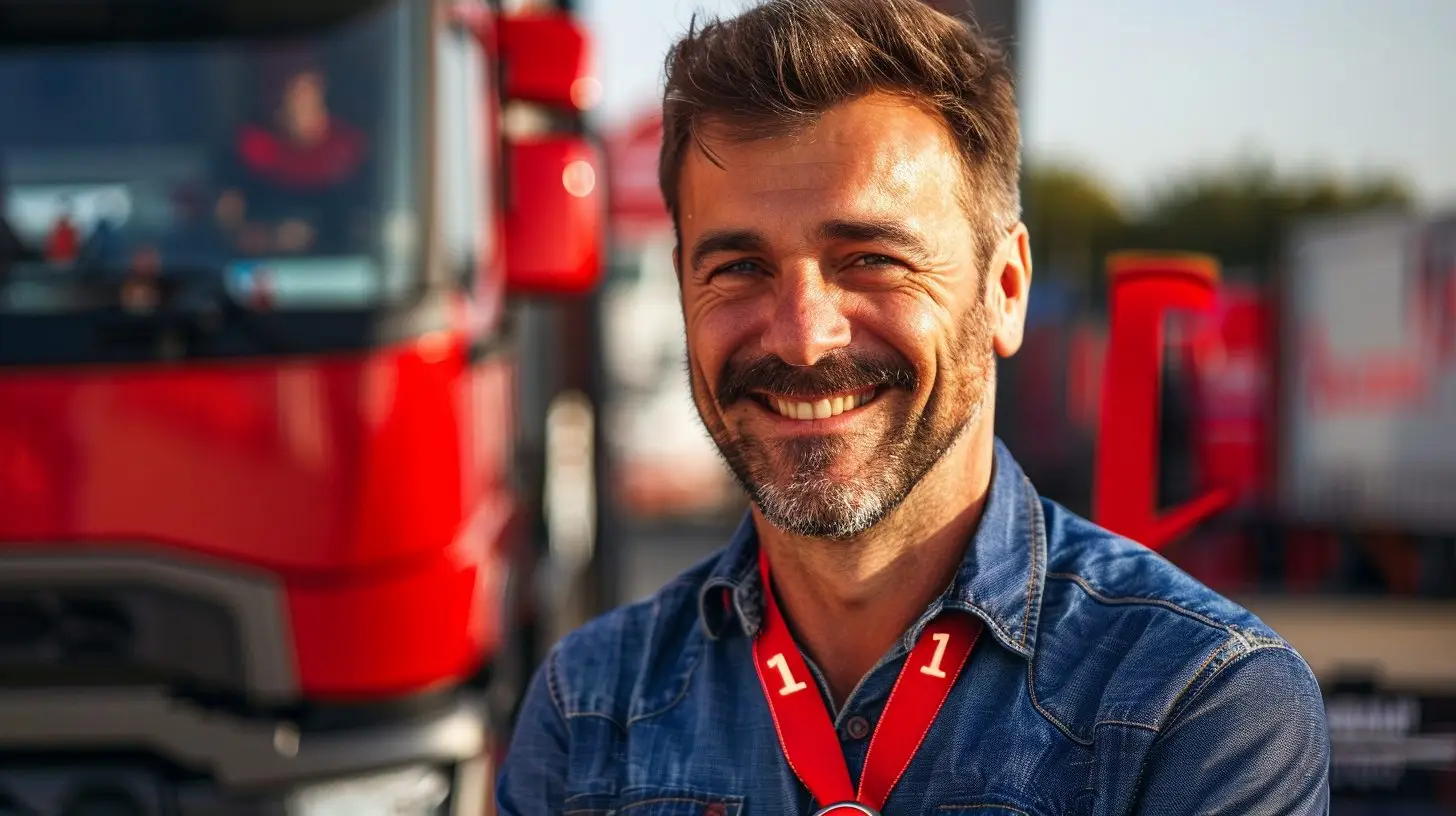 Mitarbeiter der Arbeitnehmerüberlassung steht vor LKW im Logistikzentrum