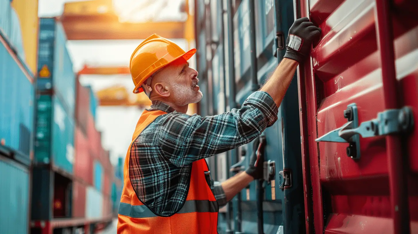 Logistikmitarbeiter vor Frachtcontainern - Arbeitnehmerüberlassung in der Logistik Wenn Sie noch weitere Anpassungen benötigen, lassen Sie es mich wissen!