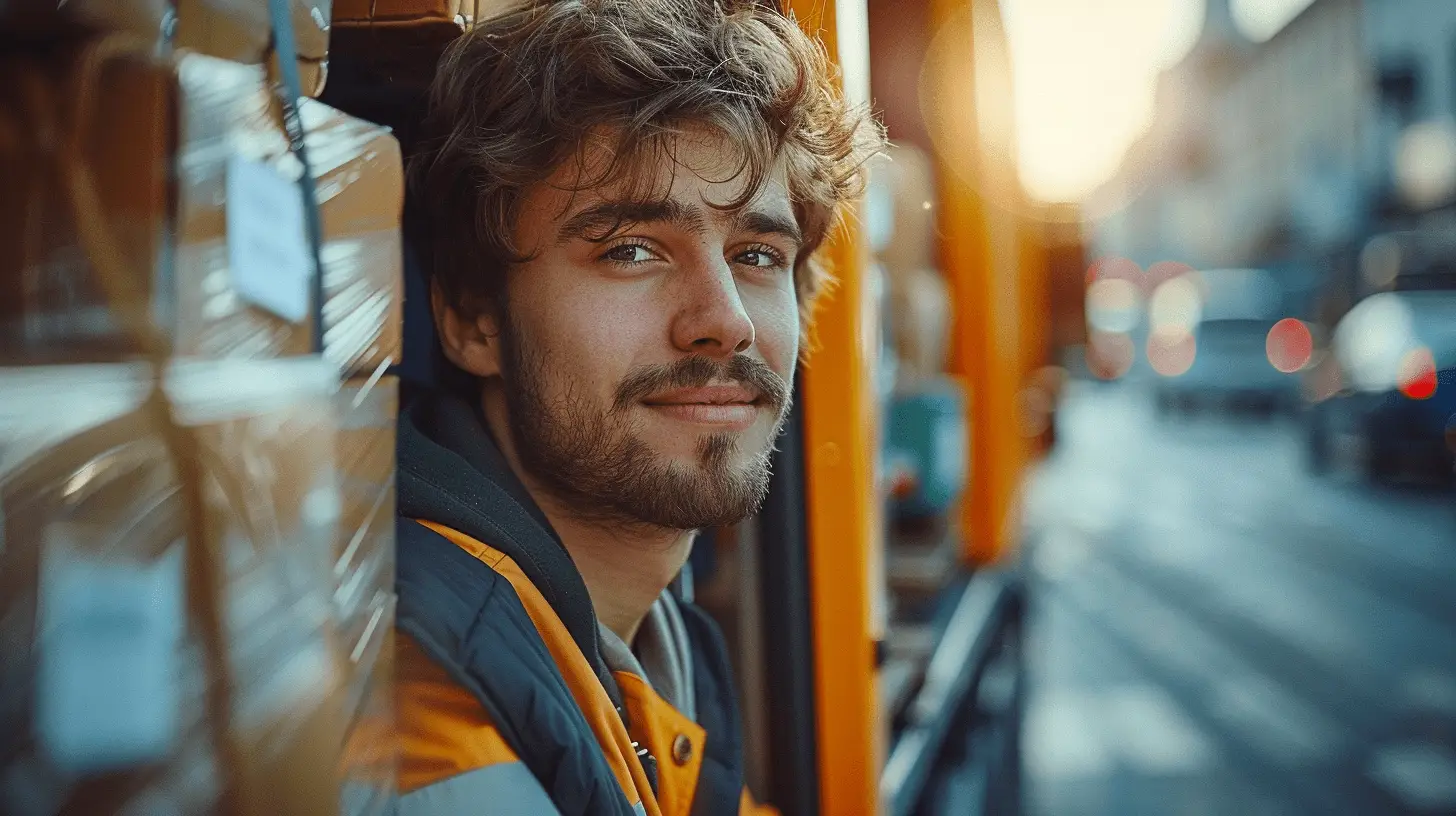 Junger LKW-Fahrer im Fahrerhaus, symbolisiert die Herausforderungen des Fachkräftemangels in der Logistik.
