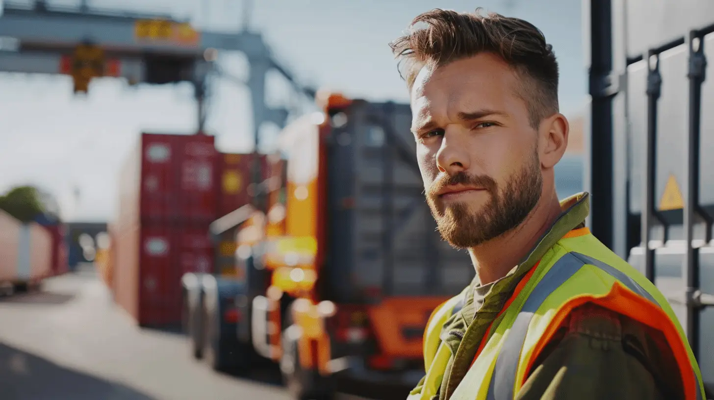 Logistikmitarbeiter steht draußen vor seinem LKW, symbolisiert Arbeitnehmerüberlassung in der Logistik.