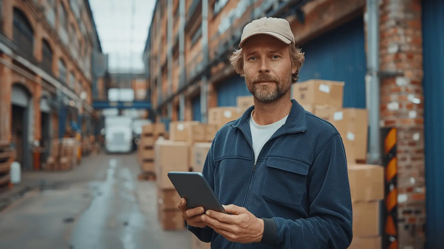 Logistikmitarbeiter mit Tablet, symbolisiert die Bedeutung von digitalen Logistikverträgen.