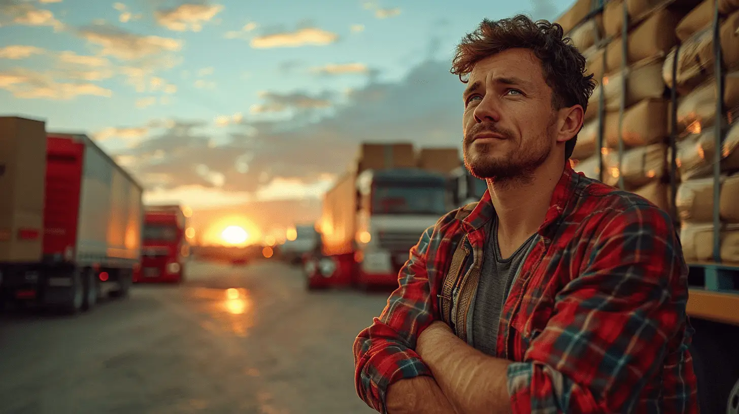 Logistikmitarbeiter im karierten Hemd vor beladenem LKW. Das Bild stellt die Personaldienstleistungen der Allcox GmbH dar