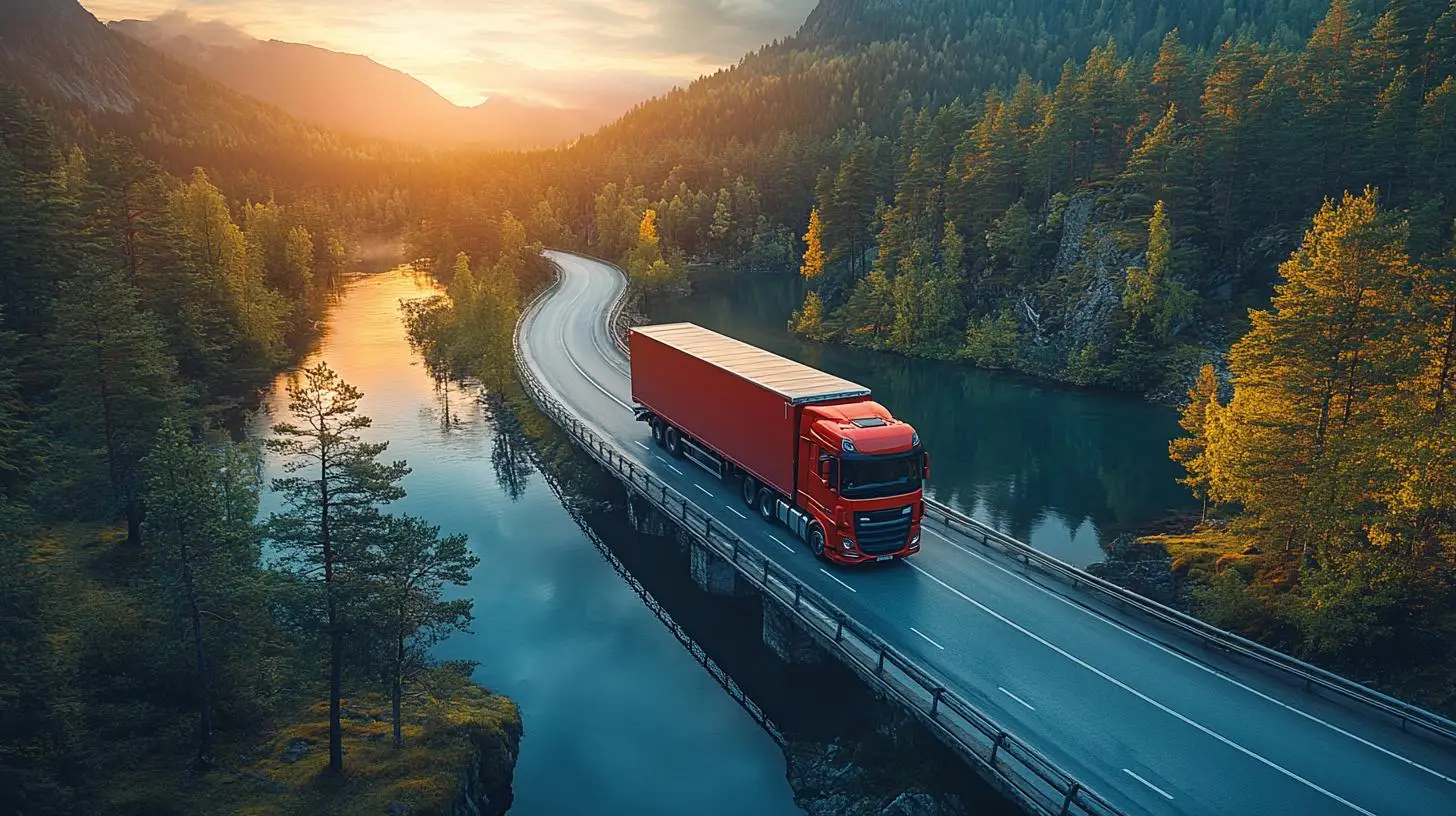 LKW fährt auf einer von Wald umgebenen Landstraße – Symbolbild für Logistik und Fachkräftemangel in der Transportbranche