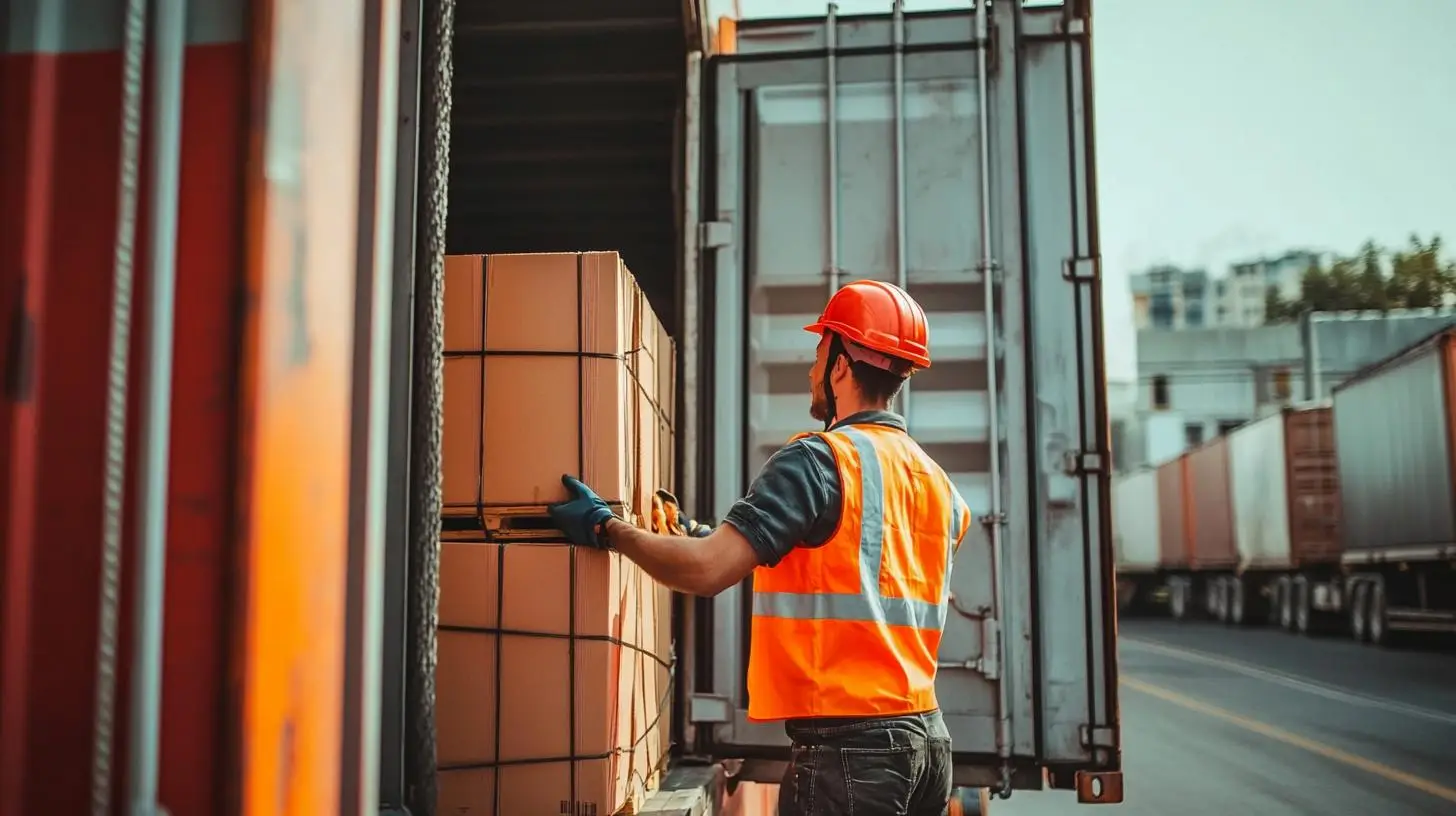 Logistikmitarbeiter vor Containern, Inhouse-Outsourcing in der Logistik zur Effizienzsteigerung.