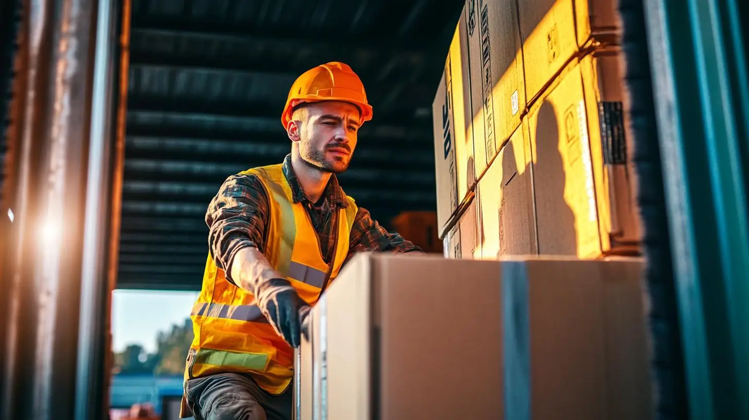 Logistikmitarbeiter vor Containern, optimiertes Logistikmanagement durch Werkverträge.