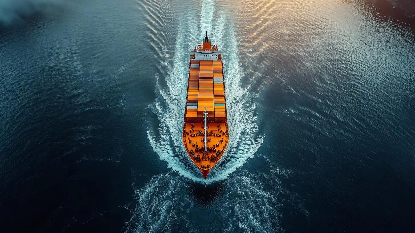 Nachhaltige Schifffahrt – Ein Containerschiff mit modernen Antrieben auf hoher See.