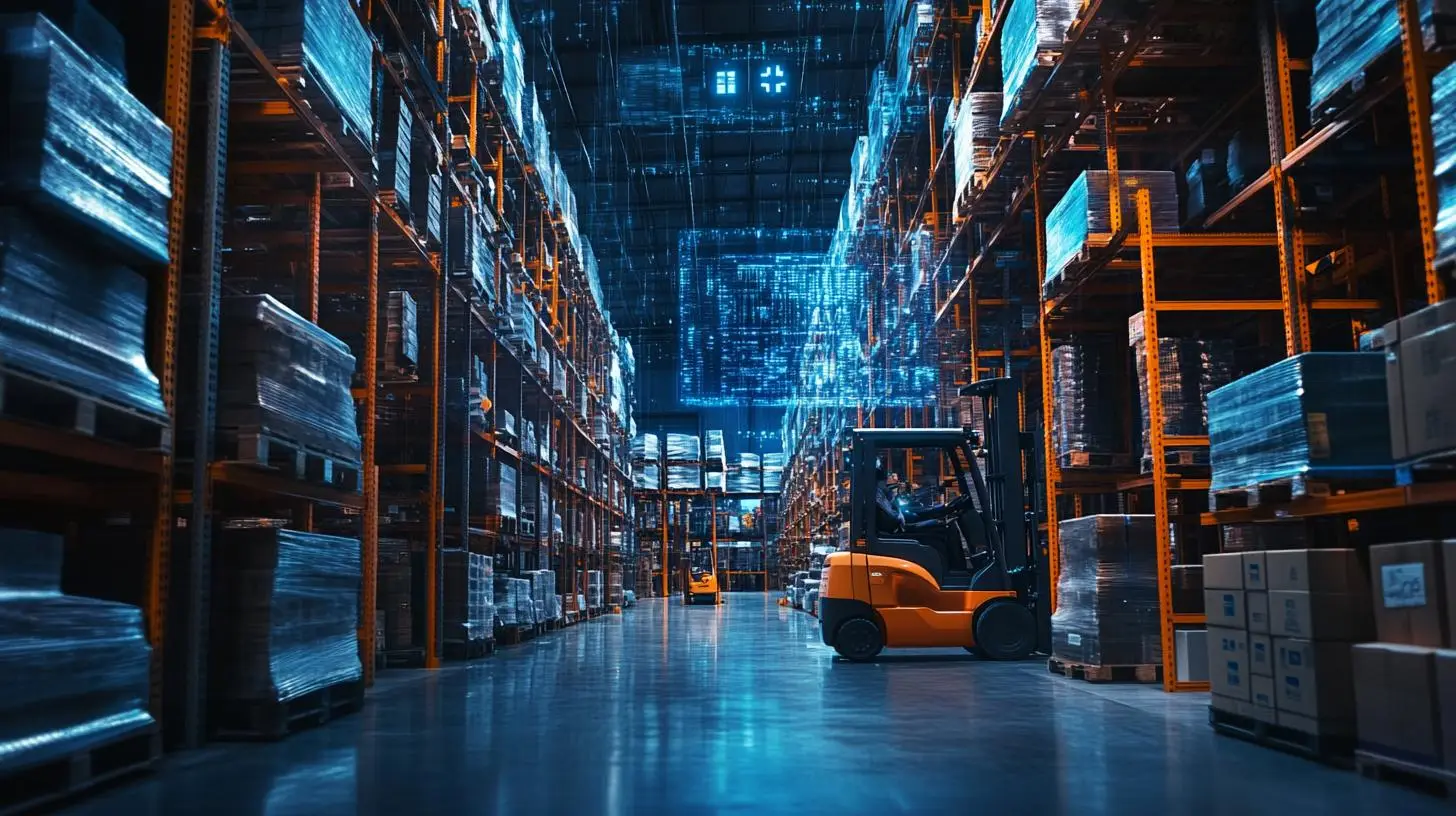 Effiziente Lagerflächennutzung durch Outsourcing – modernes Hochregallager mit autonomen Gabelstaplern und holografischen IoT-Daten