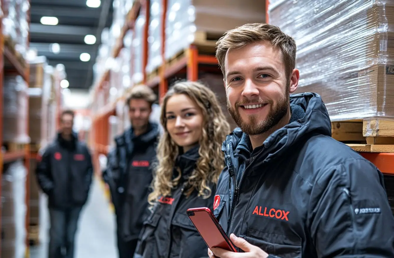 Werkverträge in der Logistik: Motiviertes Team im Lager mit digitaler Auftragsabwicklung