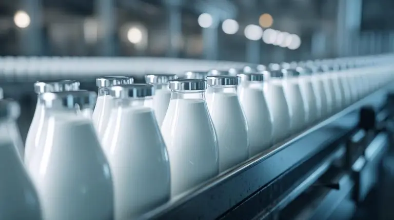 Logistiklösungen für die Milchwirtschaft mit automatisierter Abfüllung von Milchflaschen