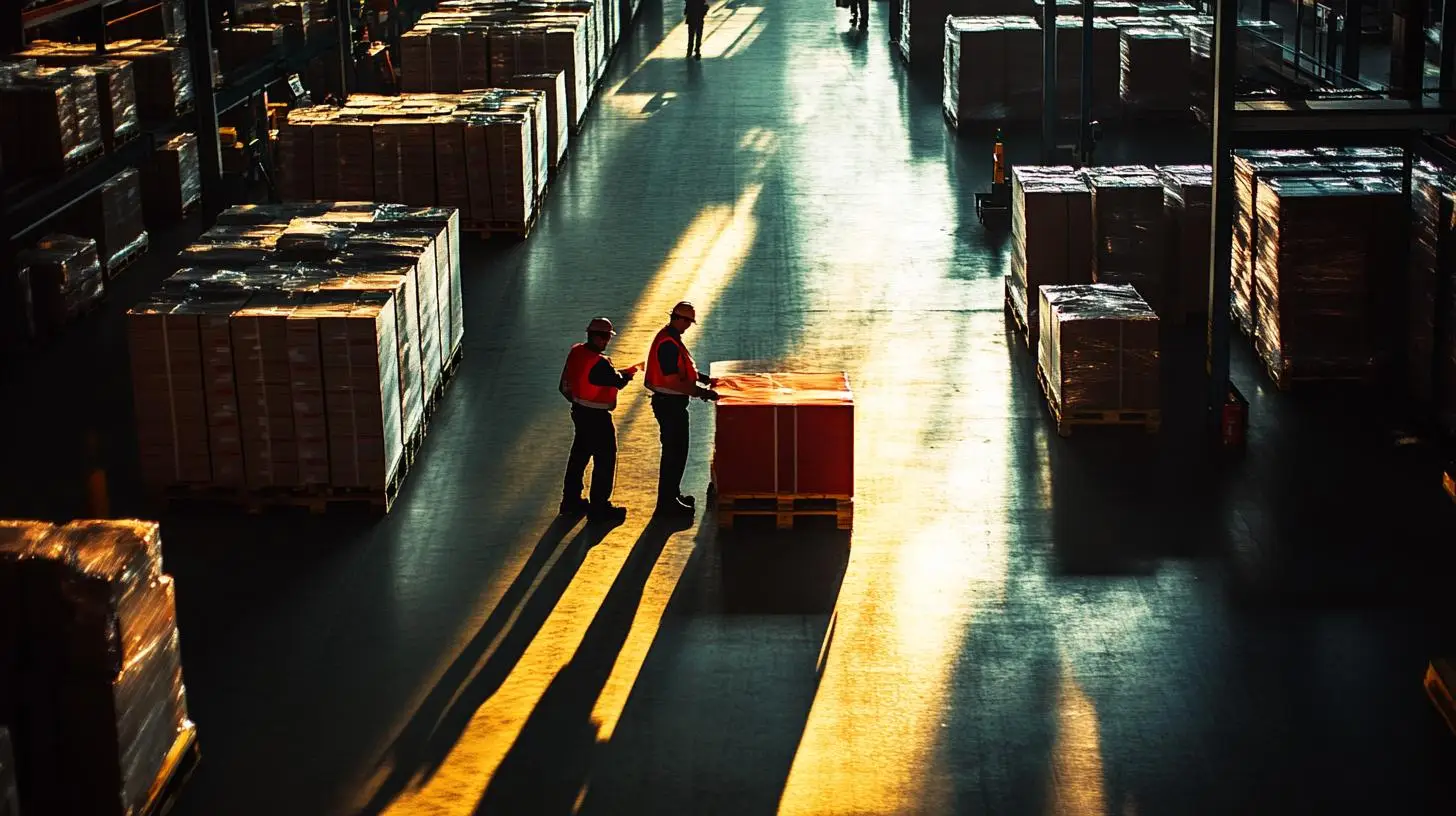 Logistikmitarbeitende bei der Optimierung von Wareneingangs- und Ausgangsabwicklungen in einem modernen Lager