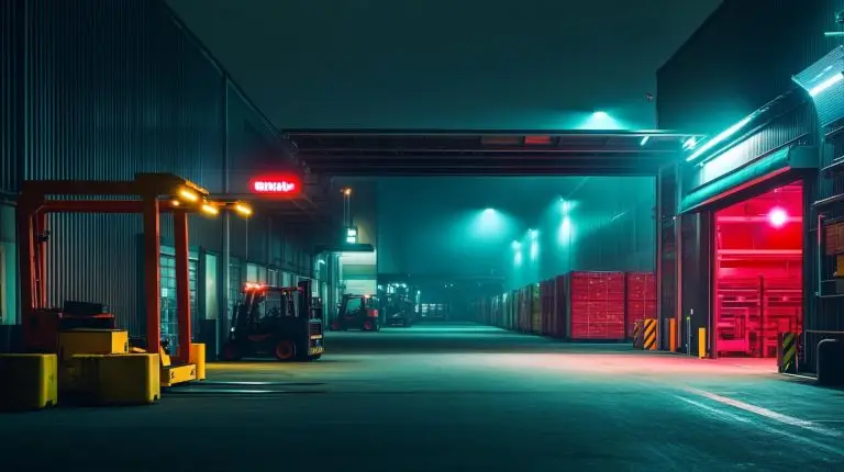 Effiziente Qualitätskontrolle und Retourenbearbeitung im automatisierten Logistikzentrum bei Nacht – Symbol für moderne Prozesssicherheit