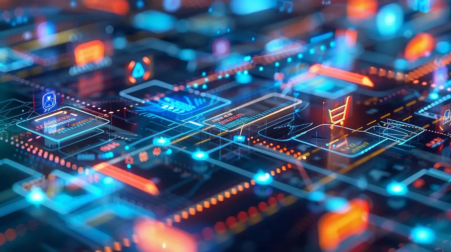 Customer Journey im E-Commerce mit Touchpoints wie Social Media, Onlineshop, Bewertungen und Bewerbungsportale visualisiert