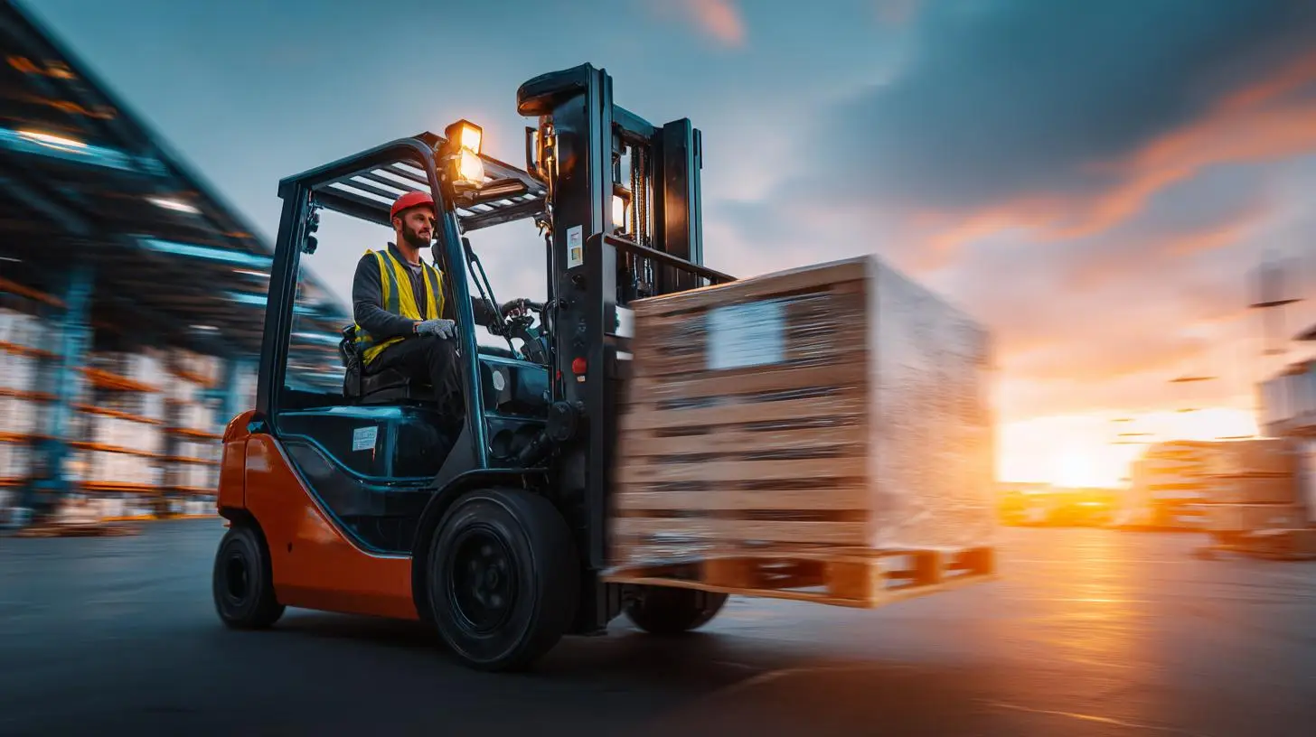 Outsourcing plus – Gabelstaplerfahrer transportiert Palette für effiziente Logistikprozesse