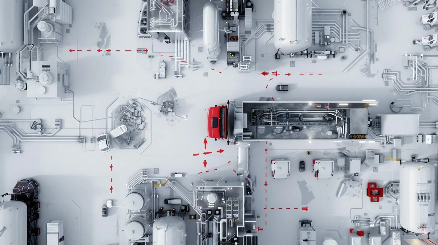 Milkrun-Konzept – top-down Ansicht einer geplanten Logistikroute mit effizientem Materialfluss