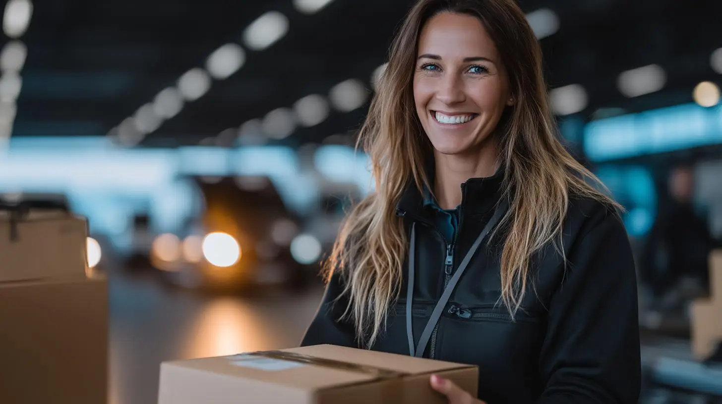 Mitarbeiterin hält Paket – Symbol für Planungssicherheit und Stabilität durch Werkverträge in der Logistik