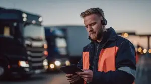 Logistikmitarbeiter mit Tablet auf dem Hof – Pay per Quantity in der Logistik und moderne Leistungssteuerung