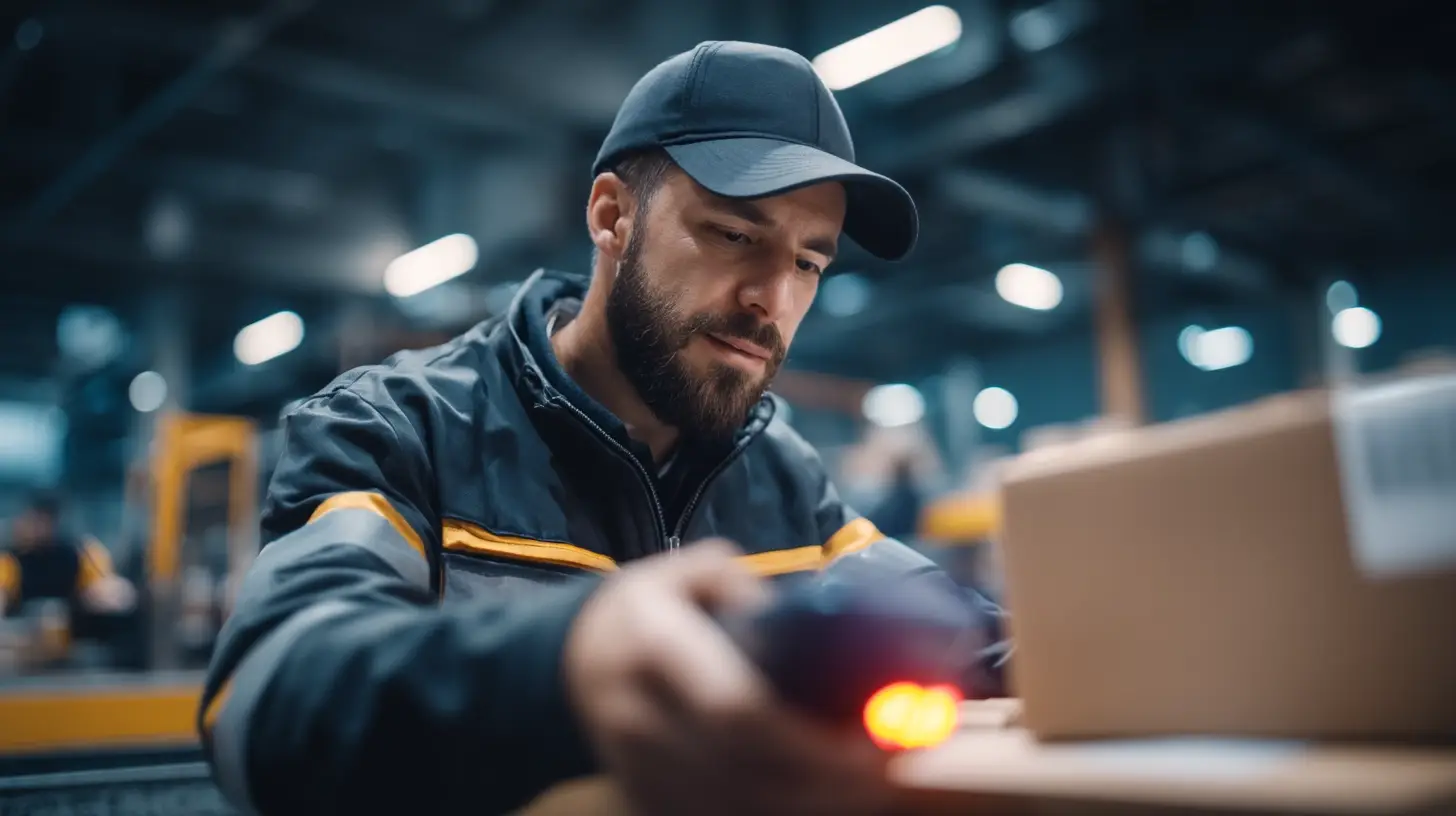 Pick & Pack in der Ersatzteil-Logistik mit Mitarbeiter beim Scannen eines Ersatzteilpakets in der Lagerhalle