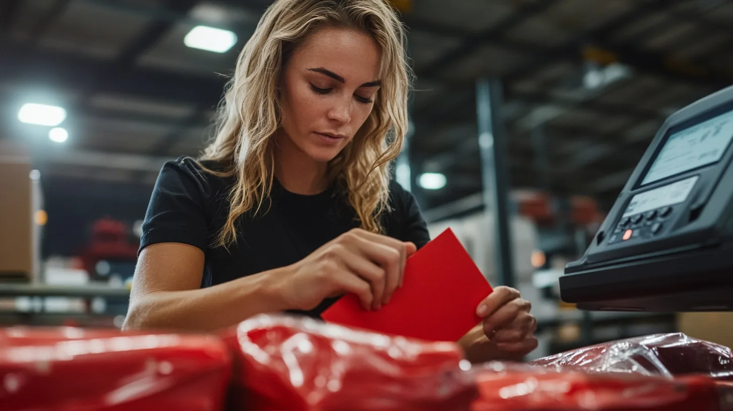 Mitarbeiterin am Packplatz bearbeitet priorisierte Express Sendungen im Lager