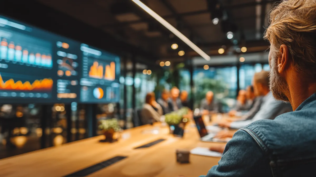 Task Force Logistik Backoffice bei Supply-Chain-Strategie-Meeting mit digitalen Dashboards und Datenanalyse