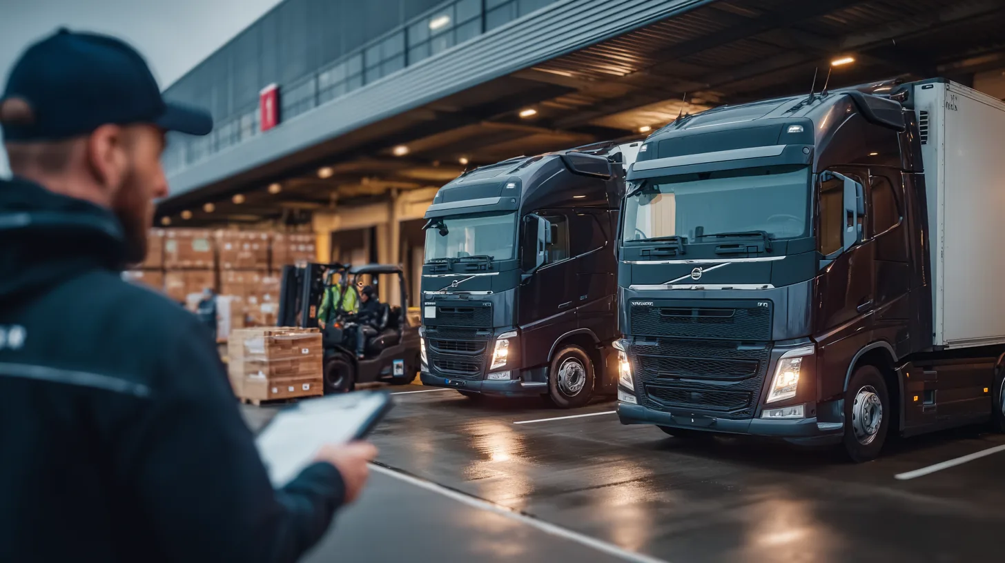 B2B Shipping 2026 Slot-Management – Mitarbeiter koordiniert LKW-Anlieferung an der Rampe