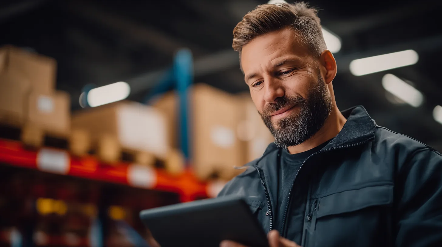 Prüfungsrisiko Werkvertrag Logistik – Mitarbeiter mit Tablet im Lager