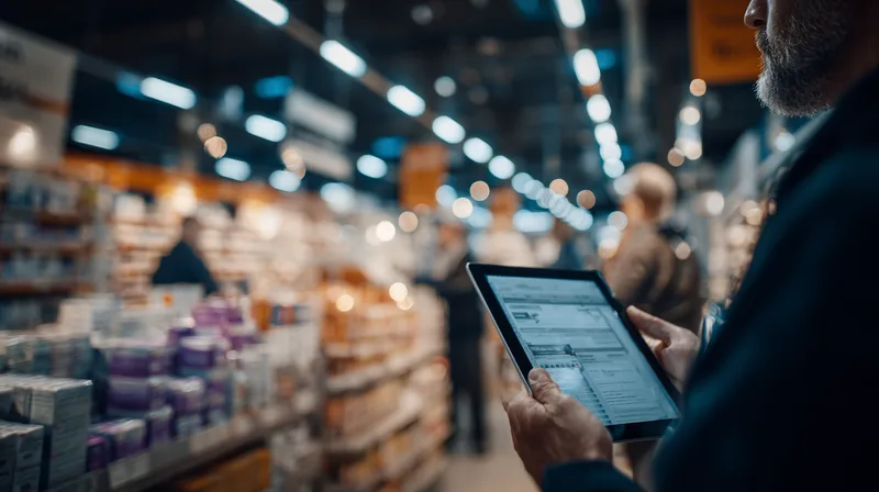 Pharma Logistik 2026: Mitarbeiter prüft GDP-Dokumentation auf Tablet im Pharma-Großhandelslager