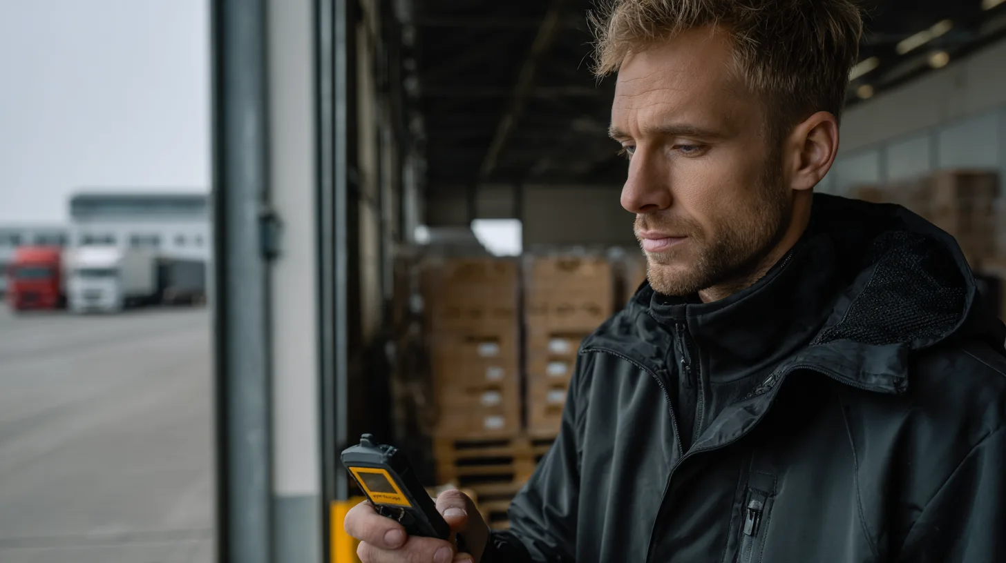 Labeling und Scanning in der Logistik: Mitarbeiter scannt Ware am Warenausgang mit Handscanner